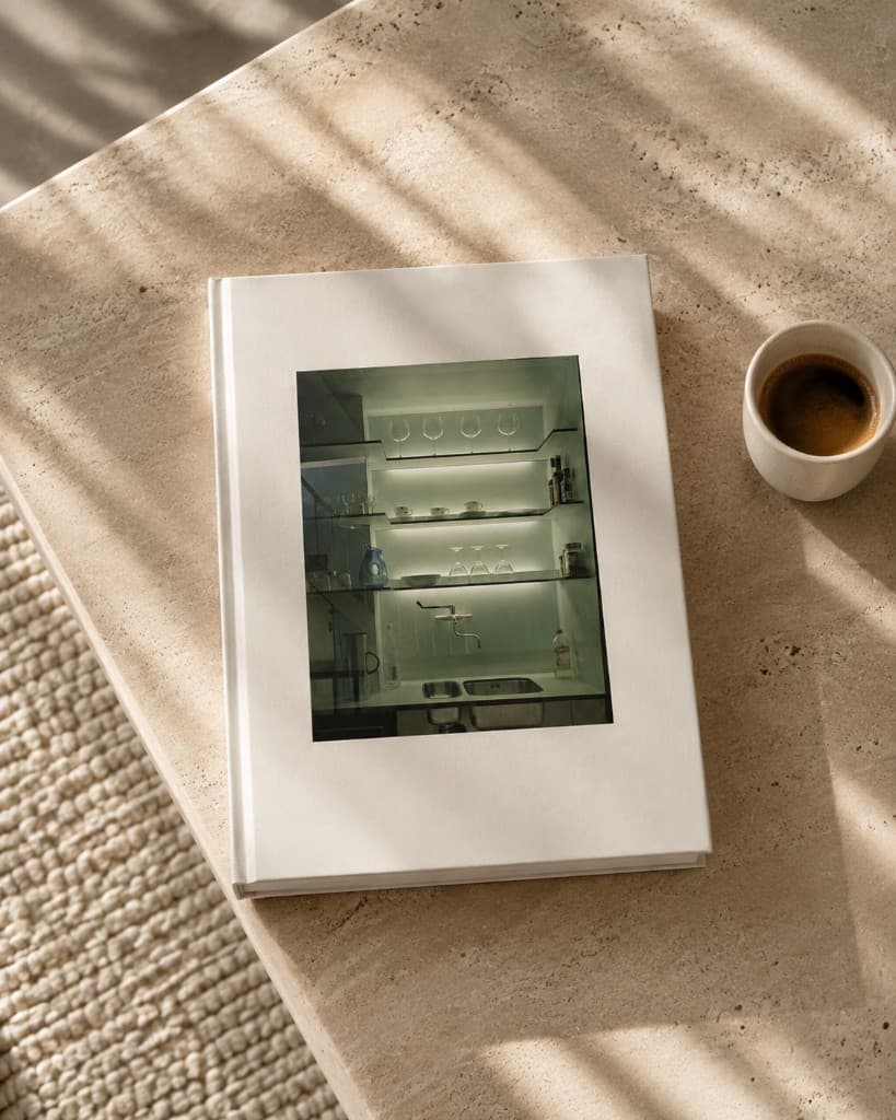 A hardcover Board Book on a stone table